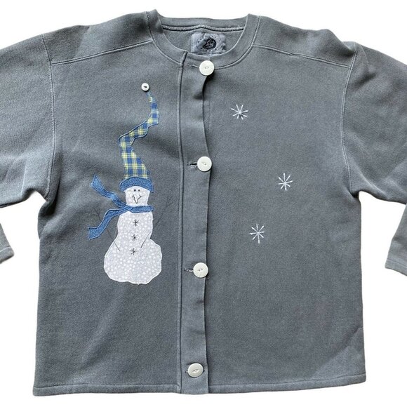 VINTAGE Authentic Pigment Cardigan Gray Snowman - Picture 3 of 9